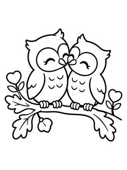 Free printable Cute Owls In Love On Branch coloring page