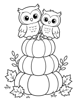 Free printable Two Cute Owls On Stacked Pumpkins coloring page