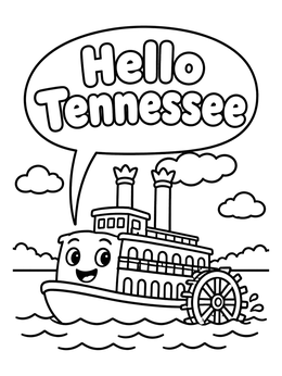 Free printable Cute Riverboat Says Hello Tennessee coloring page