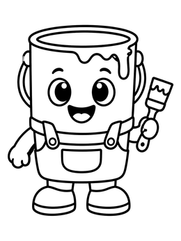 Free printable Cute Paint Can In Overalls coloring page