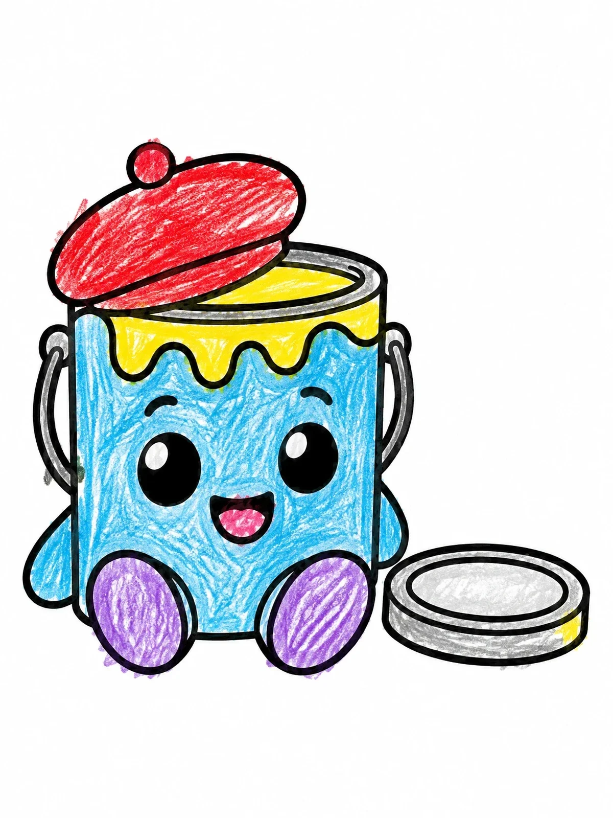 Colored example of the Cute Paint Can With Beret coloring page