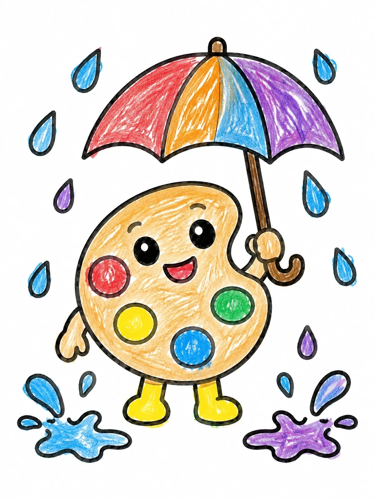 Colored example of the Cute Paint Palette With Umbrella coloring page
