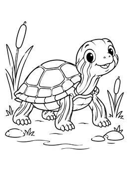 Free printable Cute Painted Turtle By Cattails coloring page