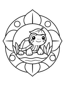 Free printable Cute Painted Turtle With Leaf Hat coloring page
