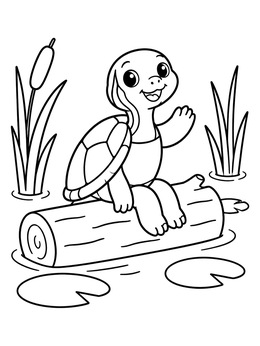 Free printable Cute Painted Turtle On A Log coloring page