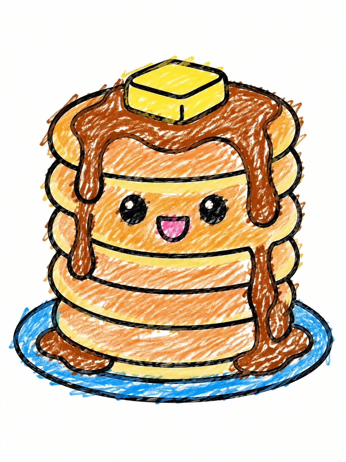 Colored example of the Cute Stack Of Breakfast Pancakes coloring page