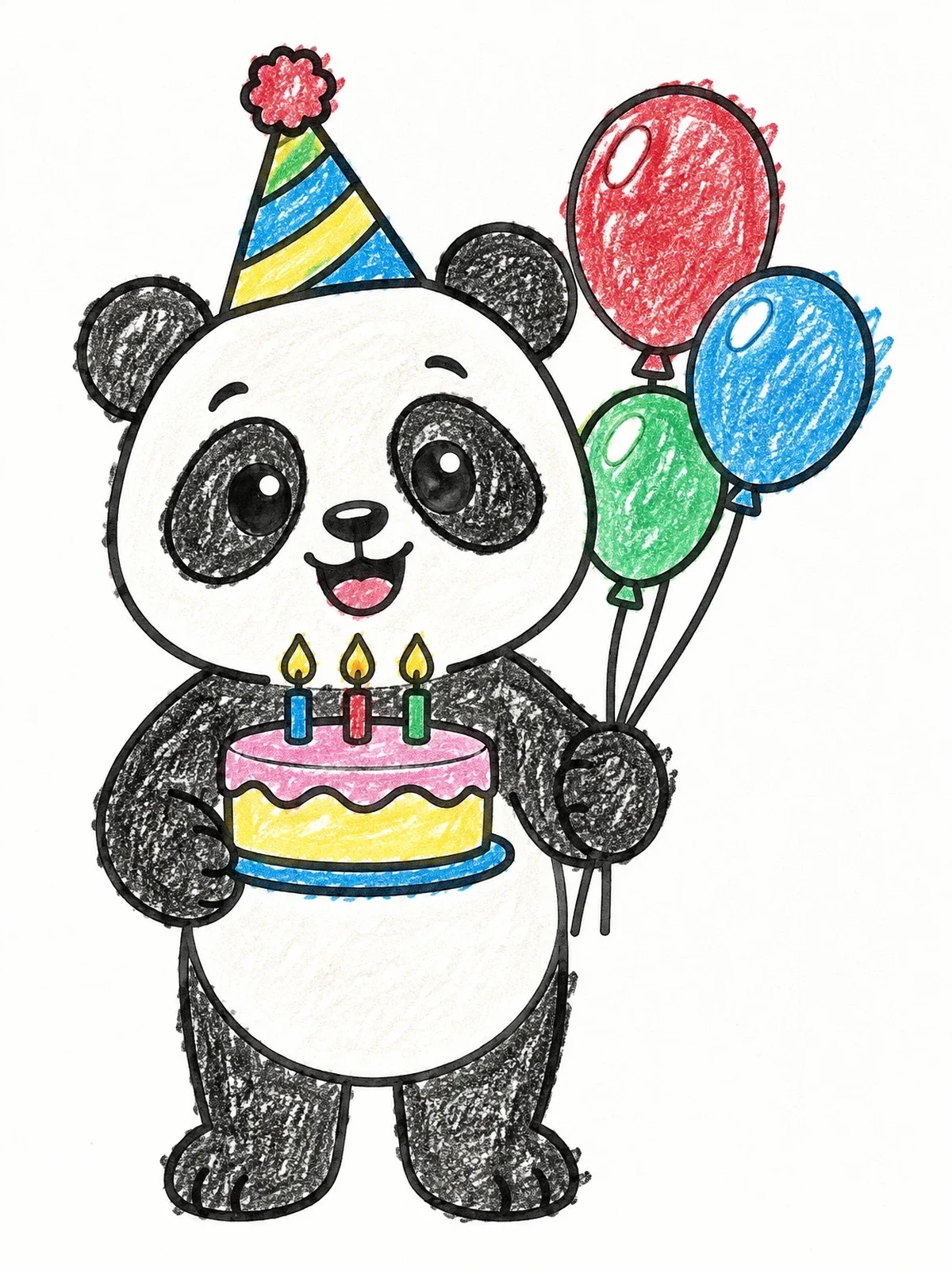 Colored example of the Cute Panda Celebrating With Birthday Cake coloring page