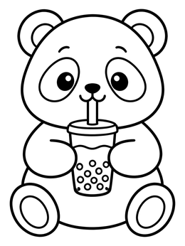 Free printable Cute Panda Drinking Boba Tea coloring page