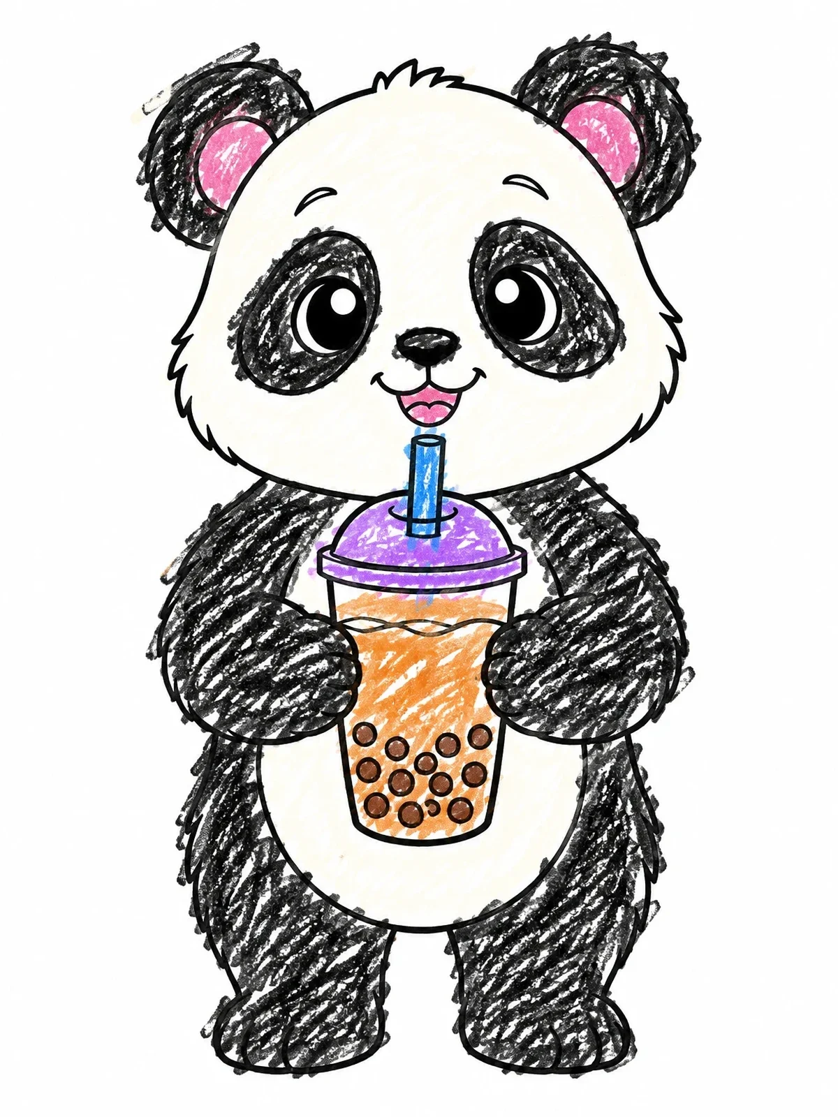 Colored example of the Cute Panda Drinking Bubble Tea coloring page