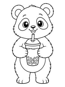 Free printable Cute Panda Drinking Bubble Tea coloring page