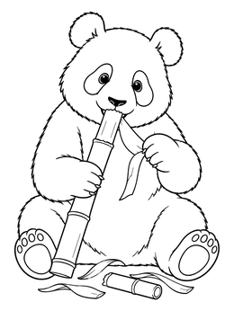 A happy panda munching on a stalk in this bamboo coloring page.