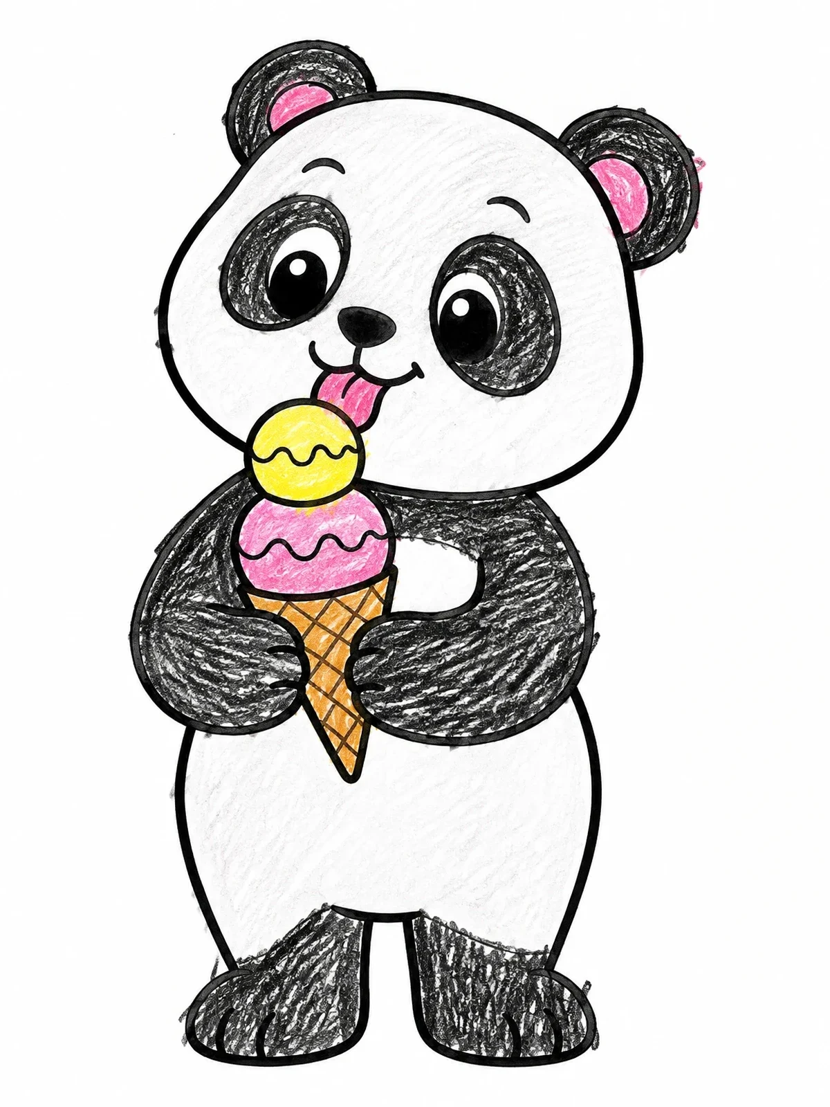 Colored example of the Cute Panda Eating Ice Cream coloring page