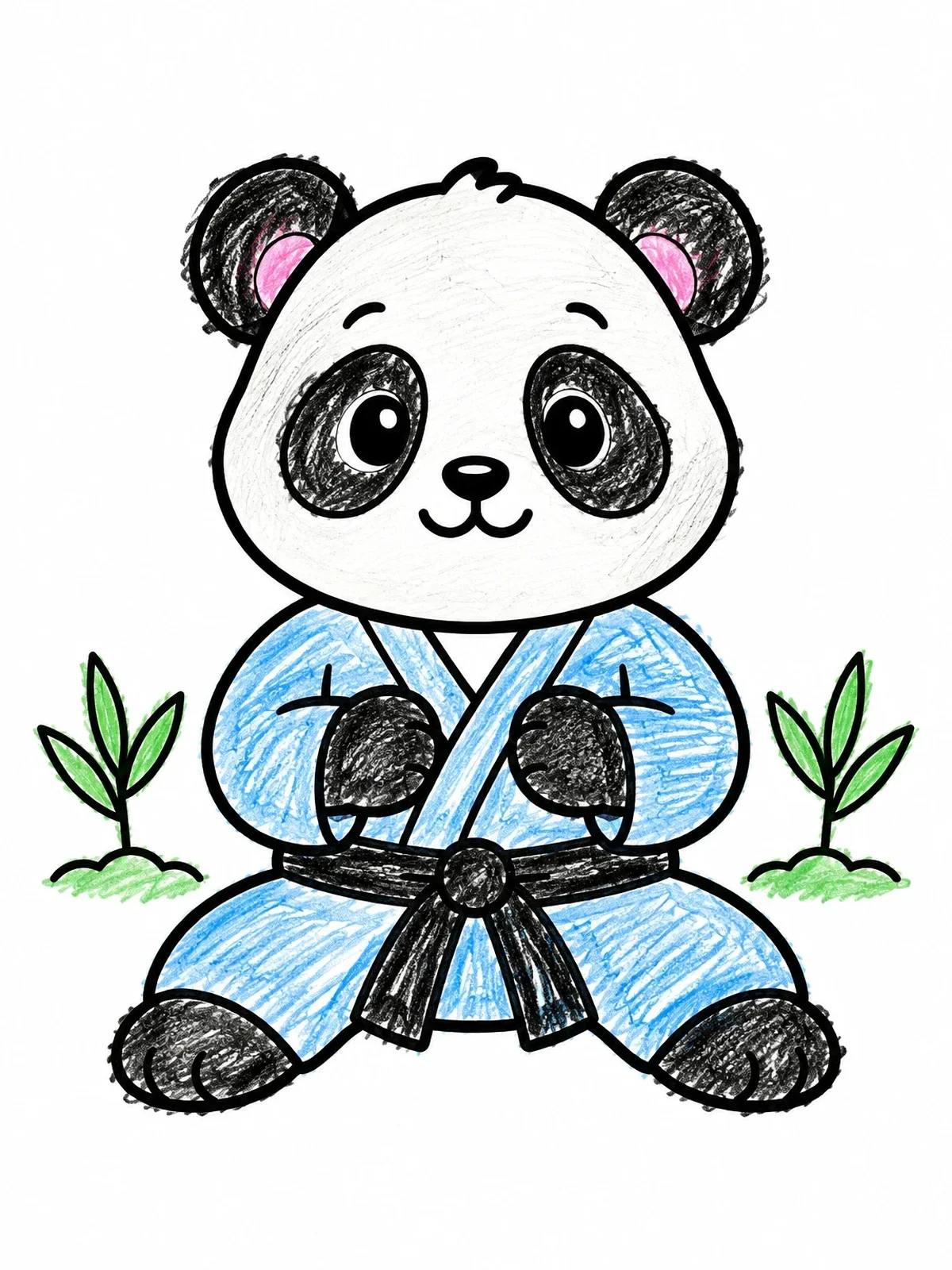 Colored example of the Cute Panda In Martial Arts Uniform coloring page