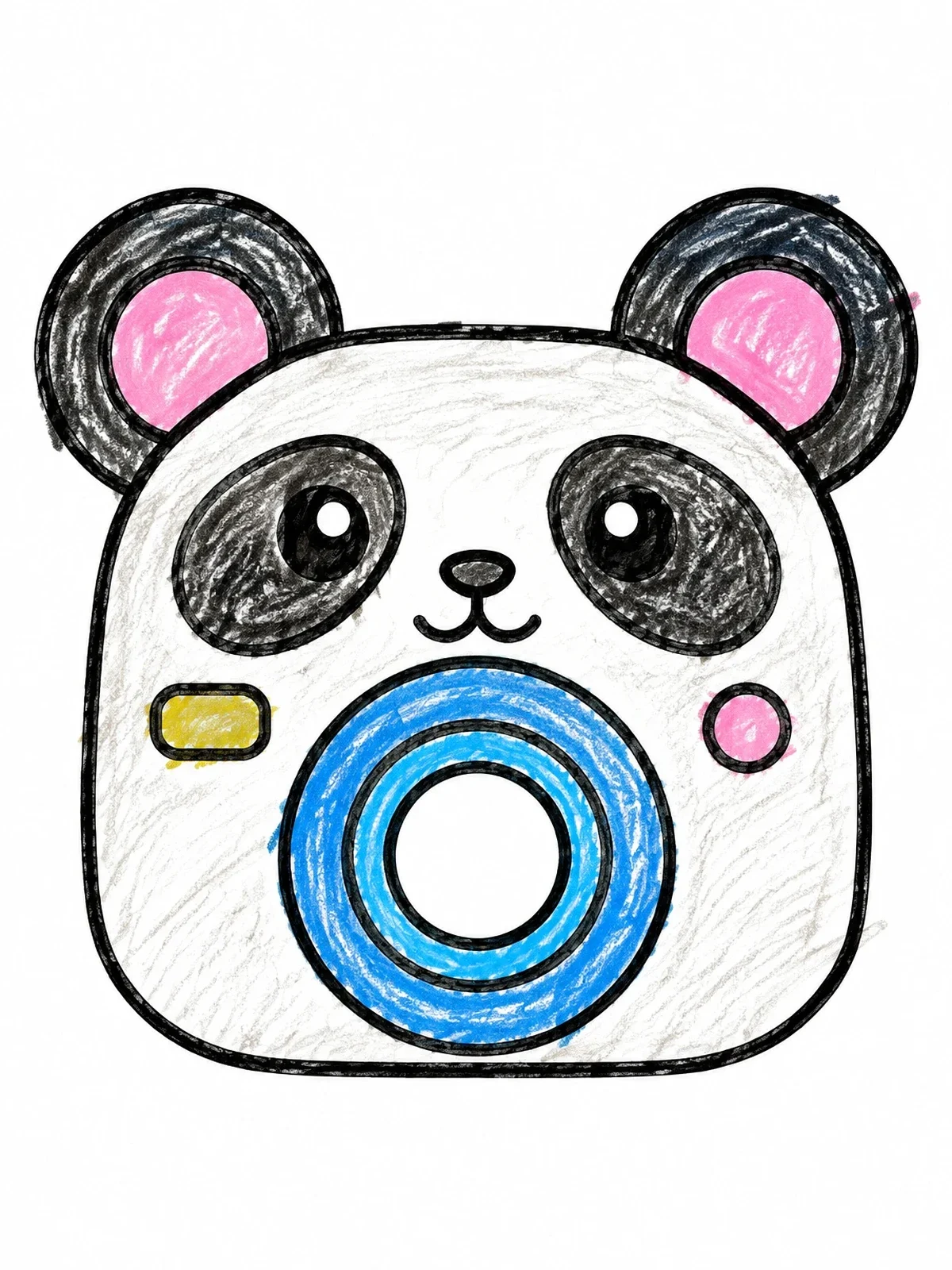 Colored example of the Cute Panda Toy Camera coloring page