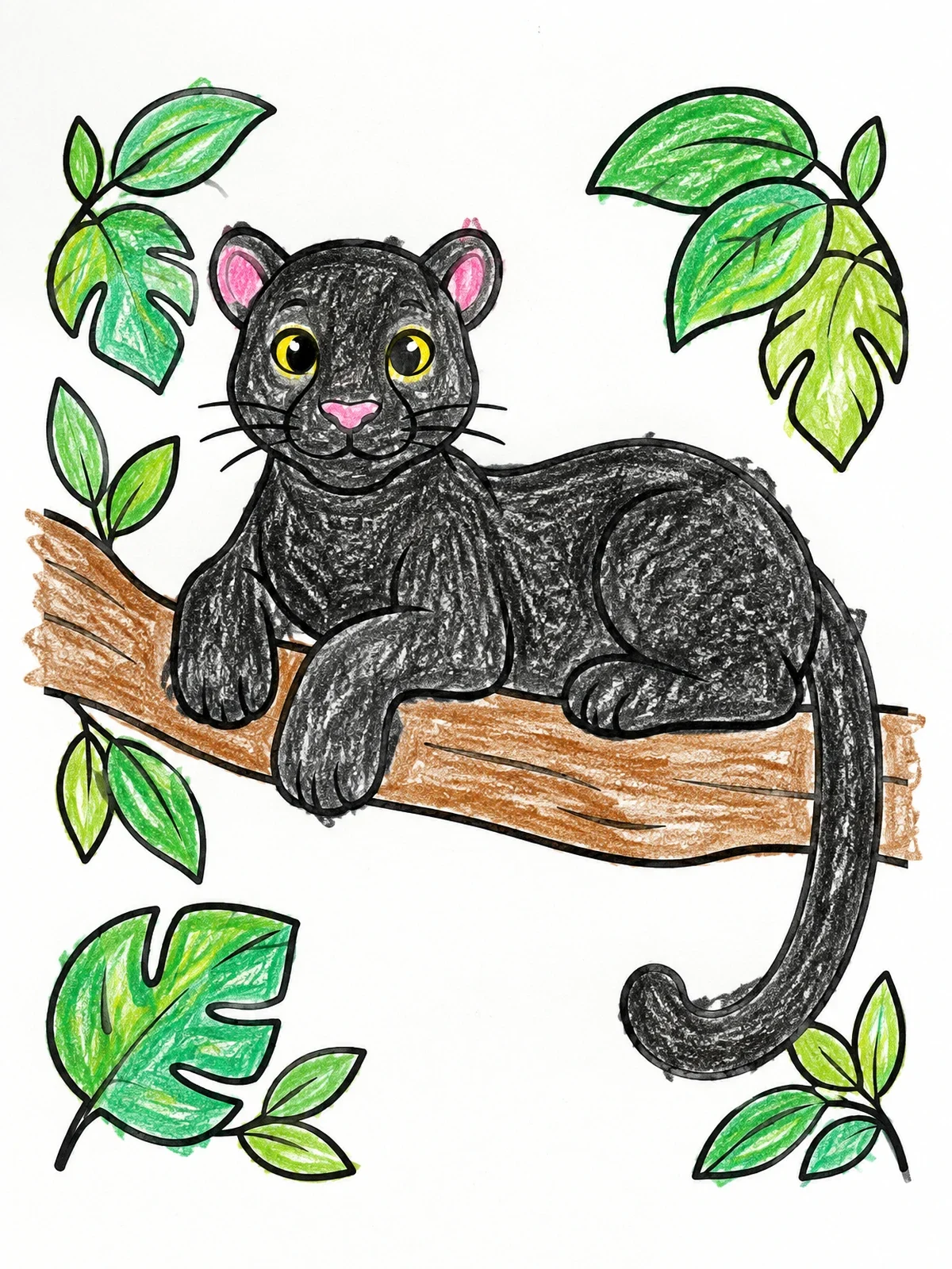 Colored example of the Cute Panther Cub On A Branch coloring page
