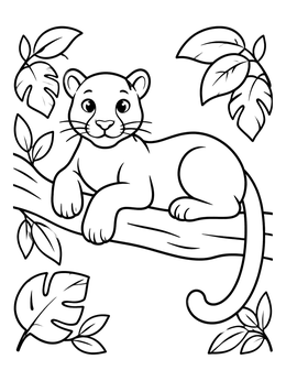 Free printable Cute Panther Cub On A Branch coloring page