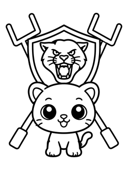 Free printable Cute Panther Cub With Shield coloring page