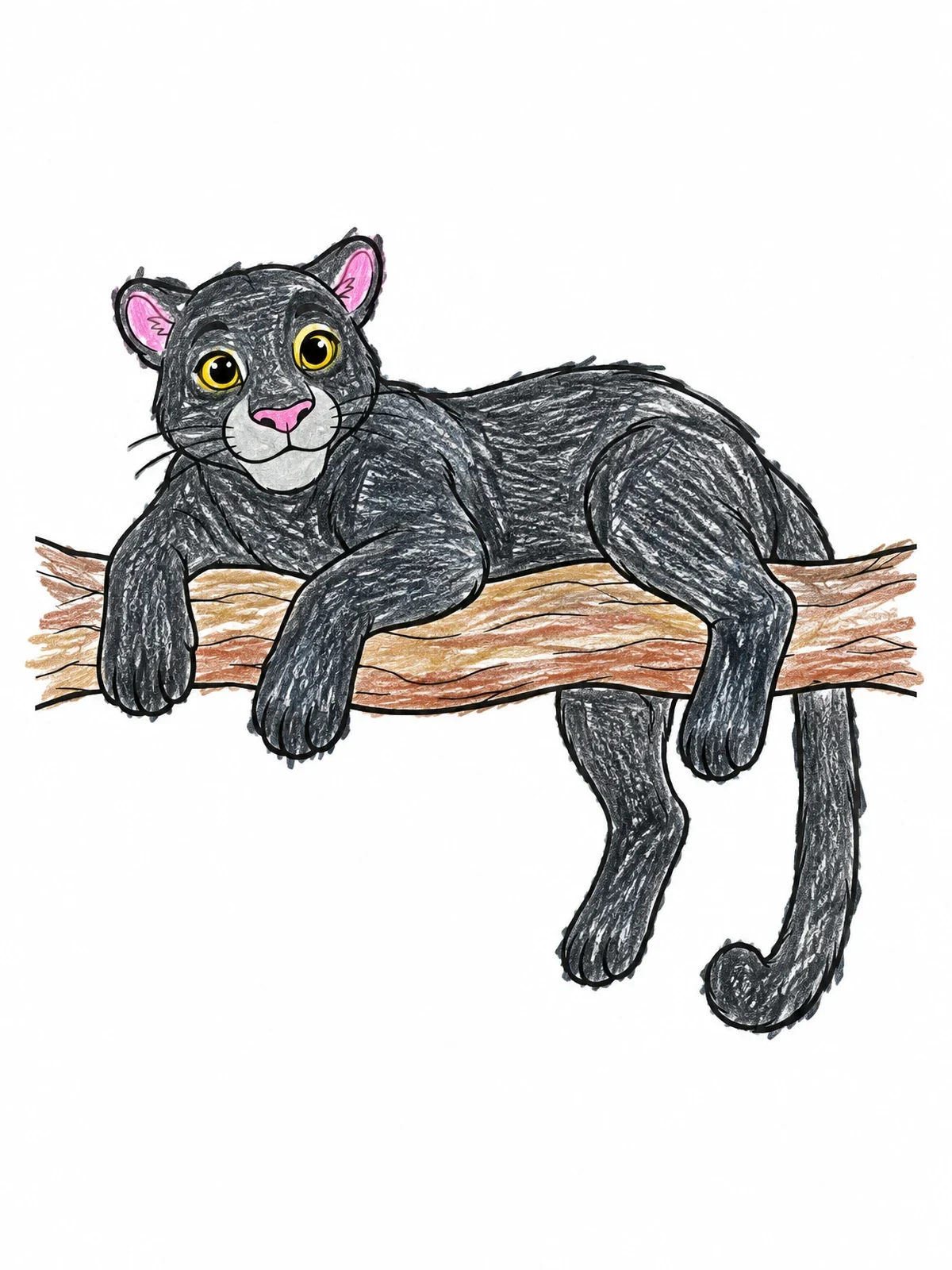 Colored example of the Cute Panther Lounging On A Tree Branch coloring page