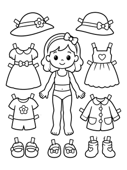 Free printable Cute Paper Doll With Outfits And Accessories coloring page