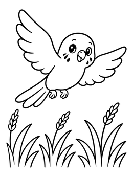 Free printable Cute Parakeet Flying Over Grass coloring page