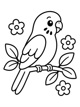 Free printable Cute Parakeet On A Flowery Branch coloring page