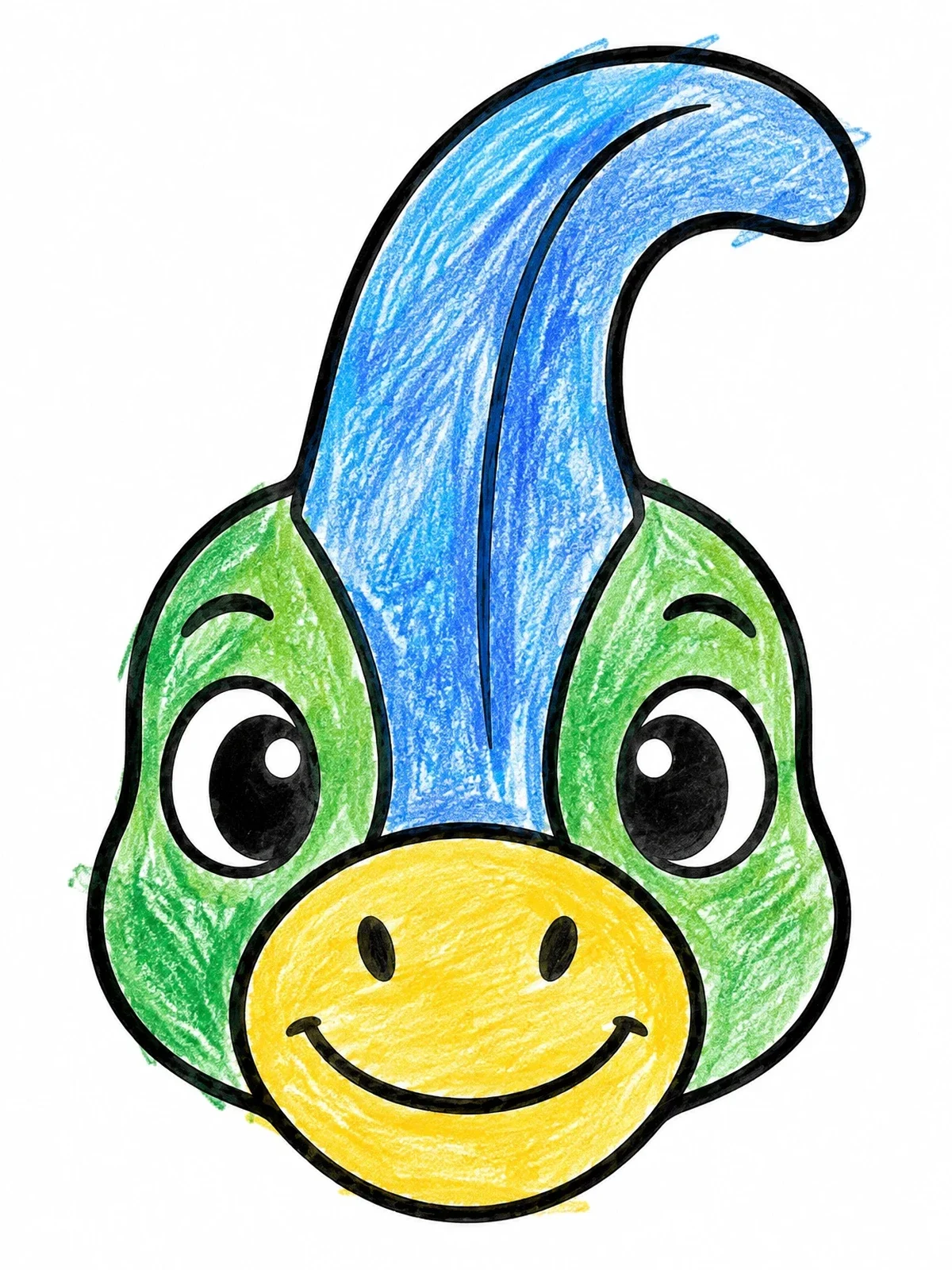 Colored example of the Cute Parasaurolophus Face Portrait coloring page