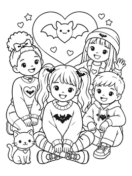 Free printable Cute Pastel Goth Friends With Kitten coloring page
