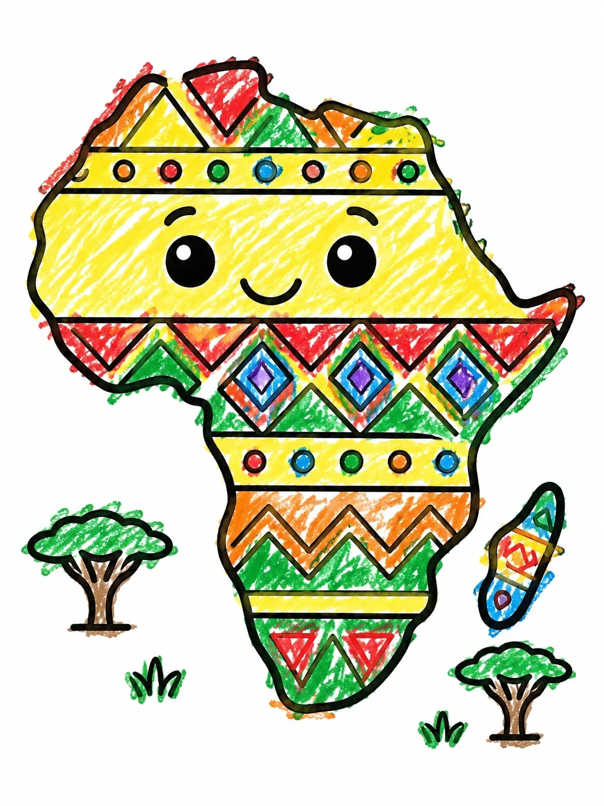 Colored example of the Cute Patterned Africa Map coloring page