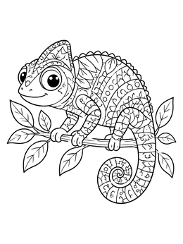 Free printable Cute Patterned Chameleon On Branch coloring page