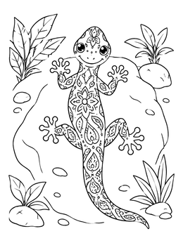 Free printable Cute Patterned Gecko On Rock coloring page