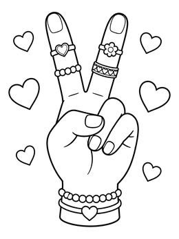 Free printable Cute Peace Hand With Rings coloring page