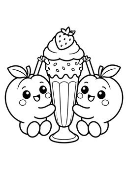 Free printable Cute Peaches Sharing Milkshake coloring page