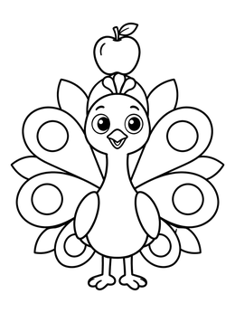 Free printable Cute Peacock Balancing An Apple coloring page