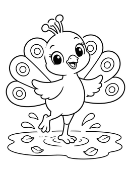Free printable Cute Peacock Chick Splashing In Puddle coloring page