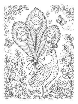 Peacock in a Floral Garden coloring page
