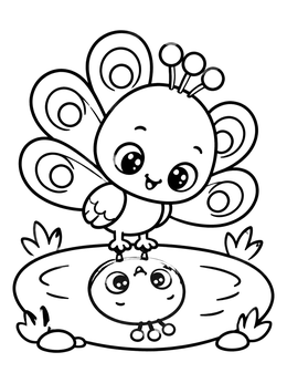 Free printable Cute Peacock Looking At Water Reflection coloring page