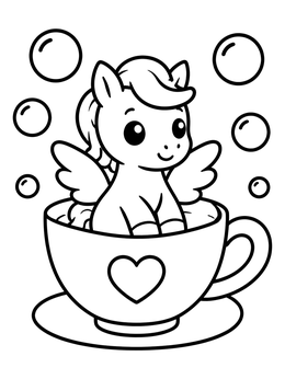 Free printable Cute Pegasus In A Teacup coloring page