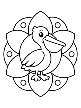 Free printable Cute Pelican On Flower Mandala coloring page