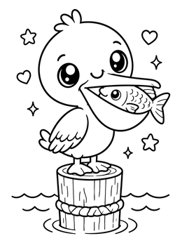 Free printable Cute Pelican Holding A Fish coloring page
