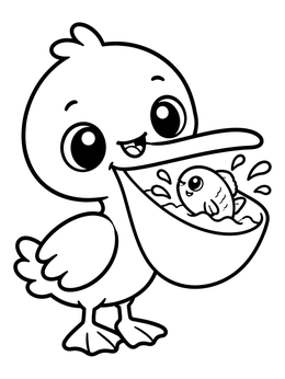 Free printable Cute Pelican Holding A Little Fish coloring page