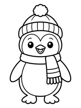 Free printable Cute Penguin With Beanie And Scarf coloring page