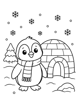 Free printable Cute Penguin Beside Snow Igloo coloring page