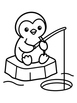 Free printable Cute Penguin Ice Fishing coloring page