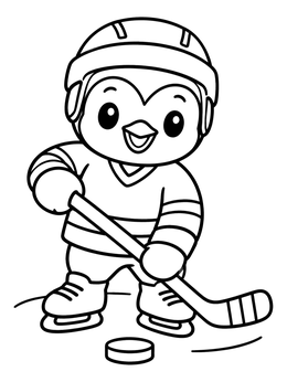 Free printable Cute Penguin Ice Hockey Player coloring page