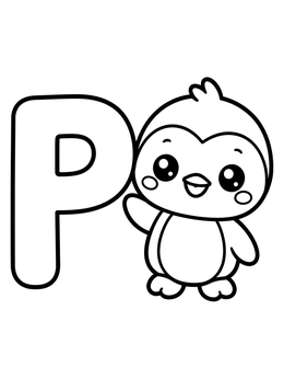 Free printable Cute Penguin With Letter P coloring page