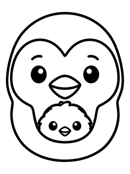 A sweet penguin coloring page with a parent caring for its little baby chick.