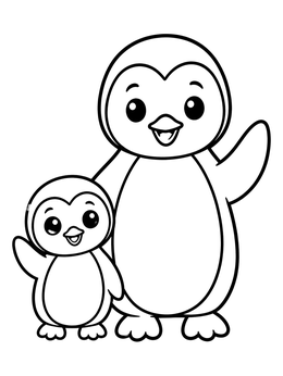 Free printable Cute Penguin Parent And Baby Waving coloring page
