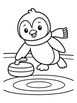 Free printable Cute Penguin Playing Curling coloring page