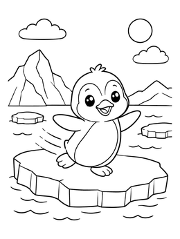 Free printable Cute Penguin Sliding On Ice Floe coloring page