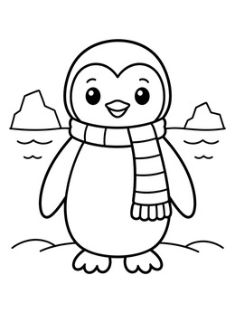 Free printable Cute Penguin With Striped Scarf coloring page